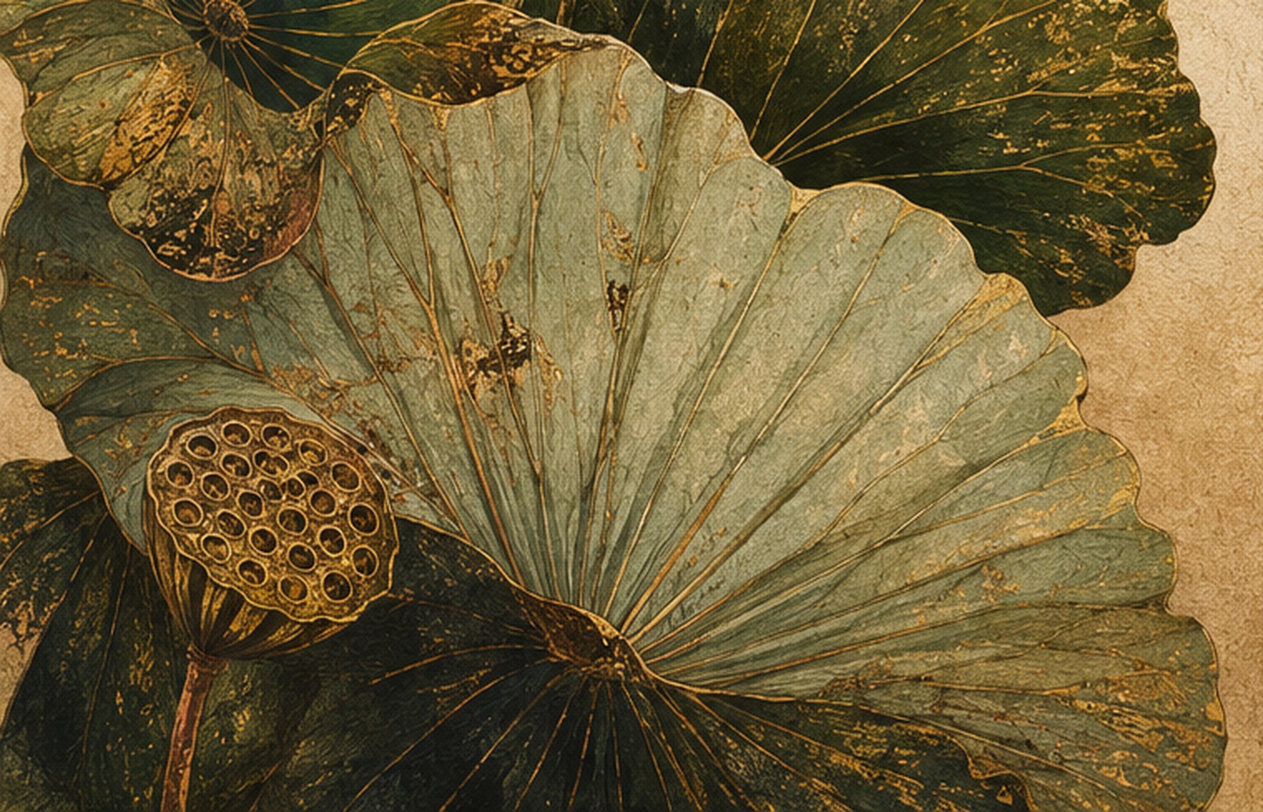 Lotus leaf artwork close-up